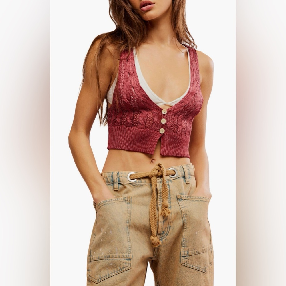 Free People Pink Knit Crop Top